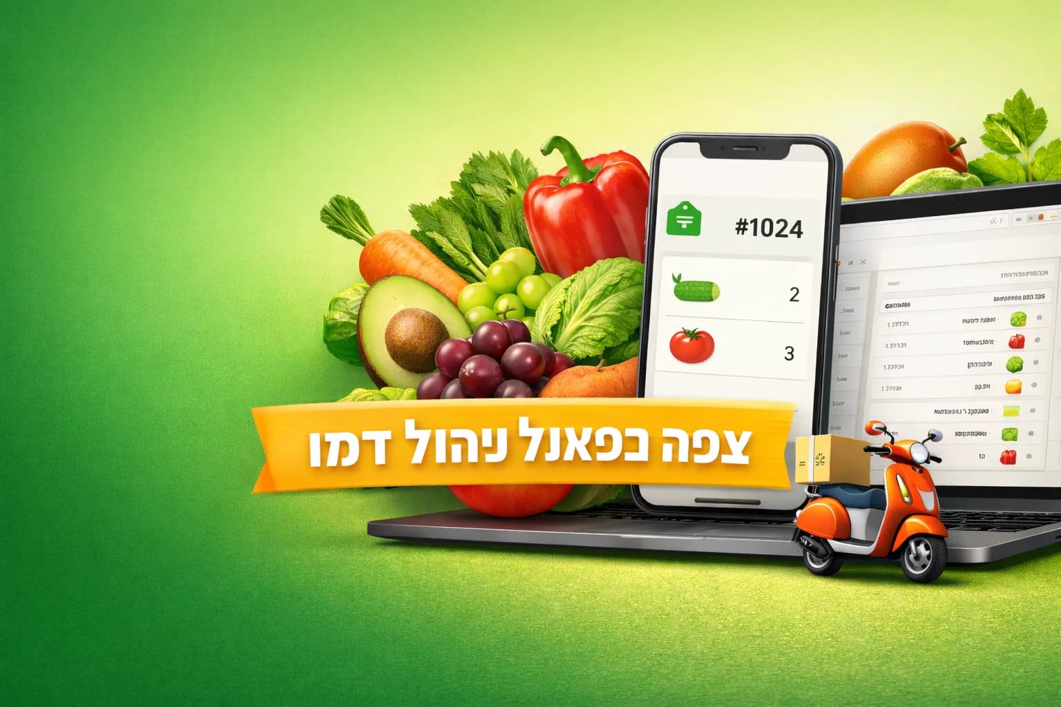 תצוגת ניהול הזמנות לחנות ירקות ופירות